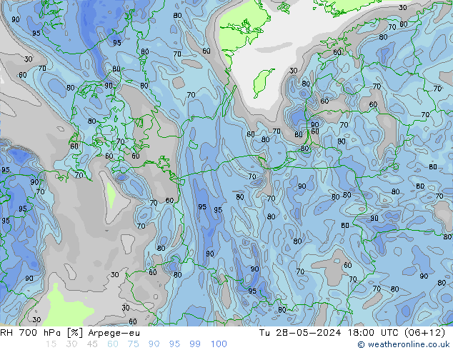 RH 700 hPa Arpege-eu  28.05.2024 18 UTC