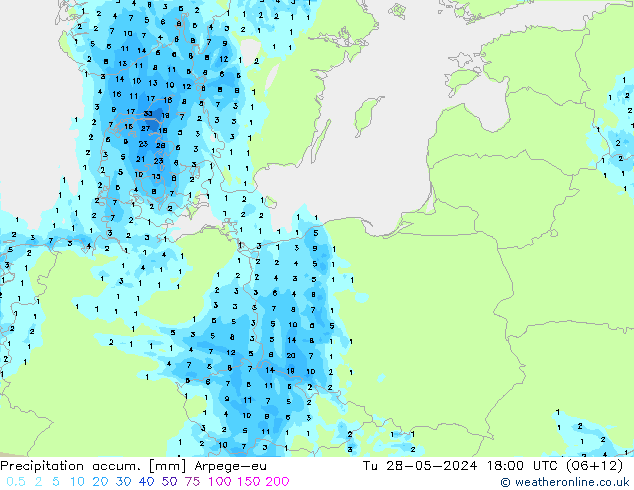 Precipitation accum. Arpege-eu Tu 28.05.2024 18 UTC