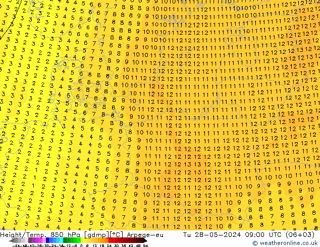 Height/Temp. 850 hPa Arpege-eu Út 28.05.2024 09 UTC