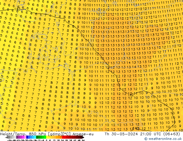 Height/Temp. 850 hPa Arpege-eu Do 30.05.2024 21 UTC