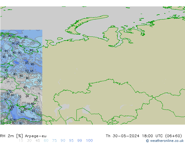 RH 2m Arpege-eu Čt 30.05.2024 18 UTC