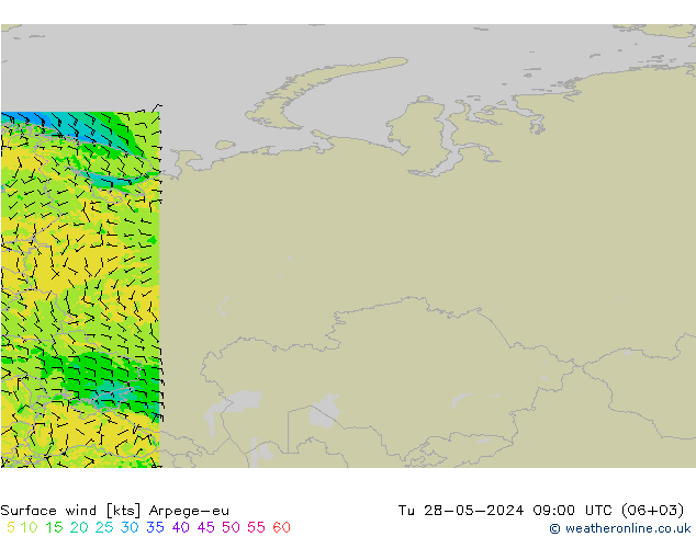 wiatr 10 m Arpege-eu wto. 28.05.2024 09 UTC