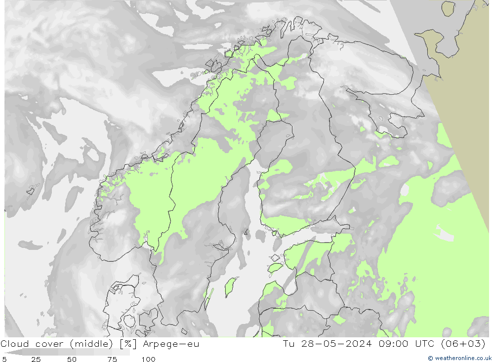 Wolken (mittel) Arpege-eu Di 28.05.2024 09 UTC