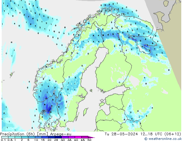 Yağış (6h) Arpege-eu Sa 28.05.2024 18 UTC