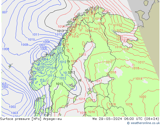 Presión superficial Arpege-eu mié 29.05.2024 06 UTC