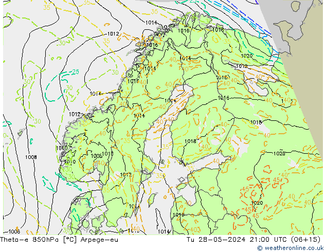 Theta-e 850hPa Arpege-eu mar 28.05.2024 21 UTC