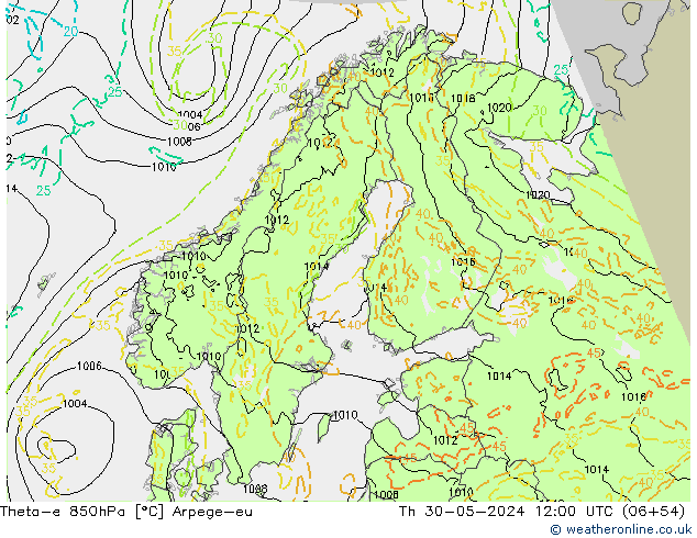 Theta-e 850hPa Arpege-eu Do 30.05.2024 12 UTC