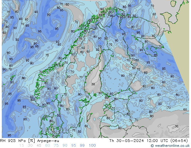 925 hPa Nispi Nem Arpege-eu Per 30.05.2024 12 UTC