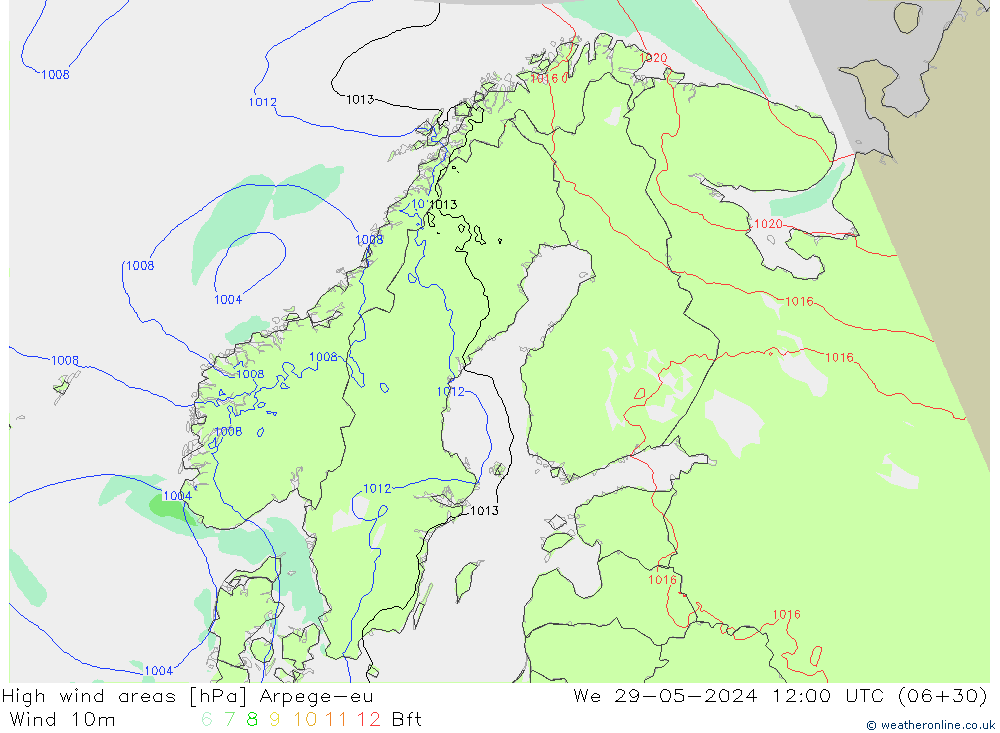 High wind areas Arpege-eu mer 29.05.2024 12 UTC