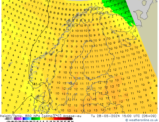 Géop./Temp. 850 hPa Arpege-eu mar 28.05.2024 15 UTC