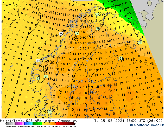 Yükseklik/Sıc. 925 hPa Arpege-eu Sa 28.05.2024 15 UTC