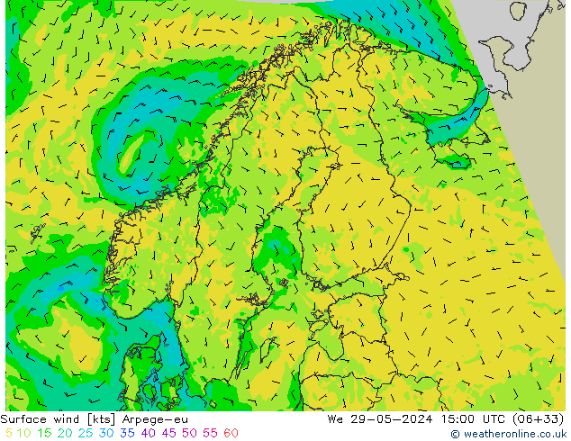 Wind 10 m Arpege-eu wo 29.05.2024 15 UTC