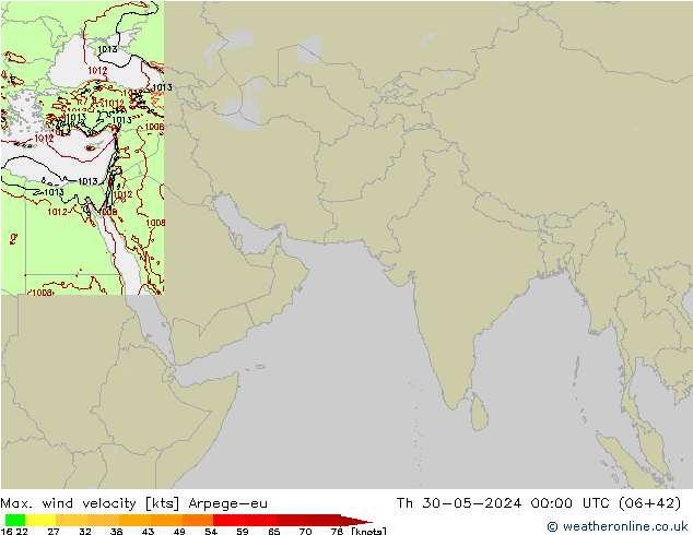 Max. wind velocity Arpege-eu jue 30.05.2024 00 UTC