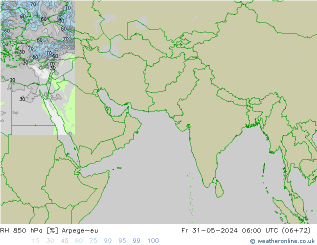 RH 850 hPa Arpege-eu Fr 31.05.2024 06 UTC