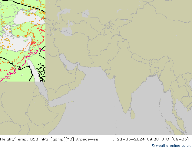 Geop./Temp. 850 hPa Arpege-eu mar 28.05.2024 09 UTC