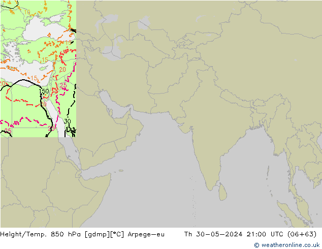 Height/Temp. 850 hPa Arpege-eu Th 30.05.2024 21 UTC