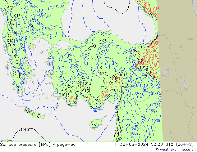 Presión superficial Arpege-eu jue 30.05.2024 00 UTC