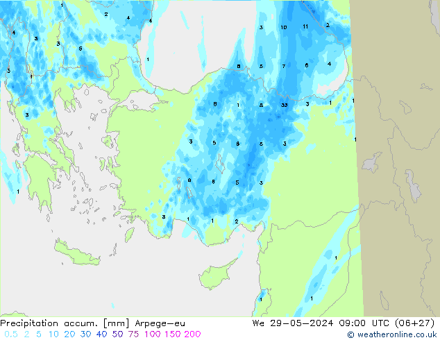 Toplam Yağış Arpege-eu Çar 29.05.2024 09 UTC