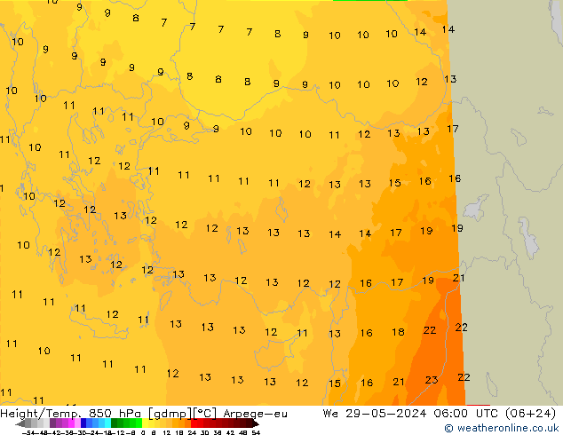 Height/Temp. 850 hPa Arpege-eu Mi 29.05.2024 06 UTC