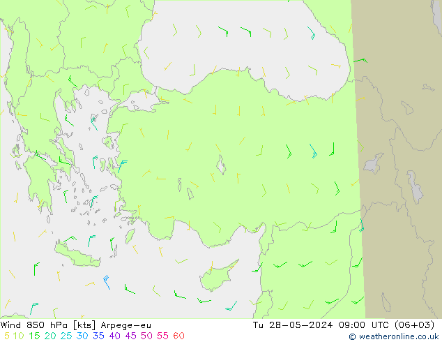 ветер 850 гПа Arpege-eu вт 28.05.2024 09 UTC