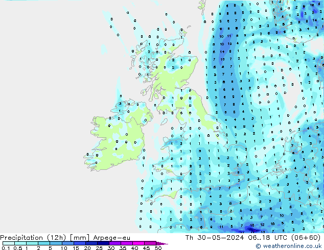 Precipitazione (12h) Arpege-eu gio 30.05.2024 18 UTC