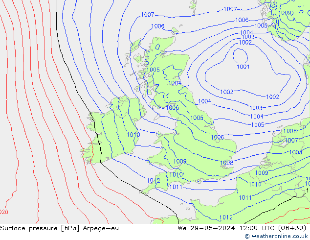 Presión superficial Arpege-eu mié 29.05.2024 12 UTC