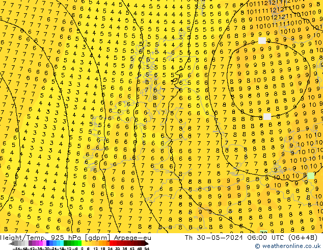 Height/Temp. 925 hPa Arpege-eu Čt 30.05.2024 06 UTC