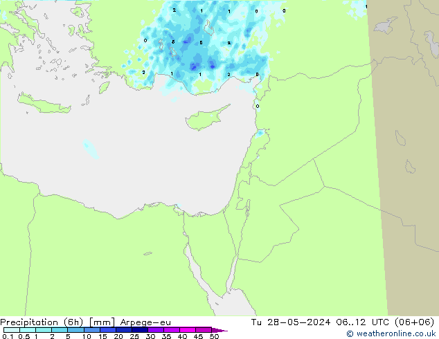 Precipitation (6h) Arpege-eu Tu 28.05.2024 12 UTC