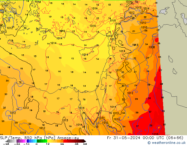 SLP/Temp. 850 hPa Arpege-eu vie 31.05.2024 00 UTC