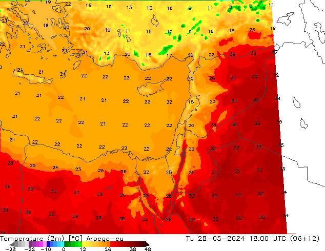 Temperaturkarte (2m) Arpege-eu Di 28.05.2024 18 UTC