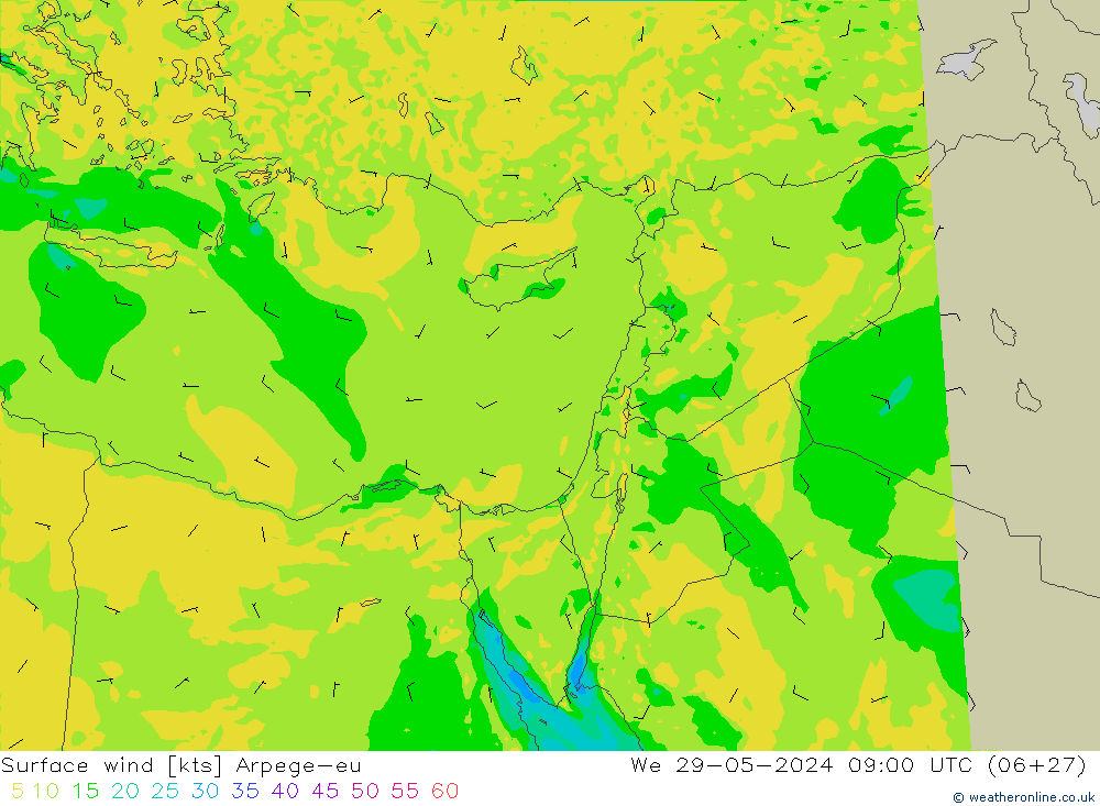 Viento 10 m Arpege-eu mié 29.05.2024 09 UTC