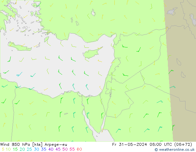 Rüzgar 850 hPa Arpege-eu Cu 31.05.2024 06 UTC