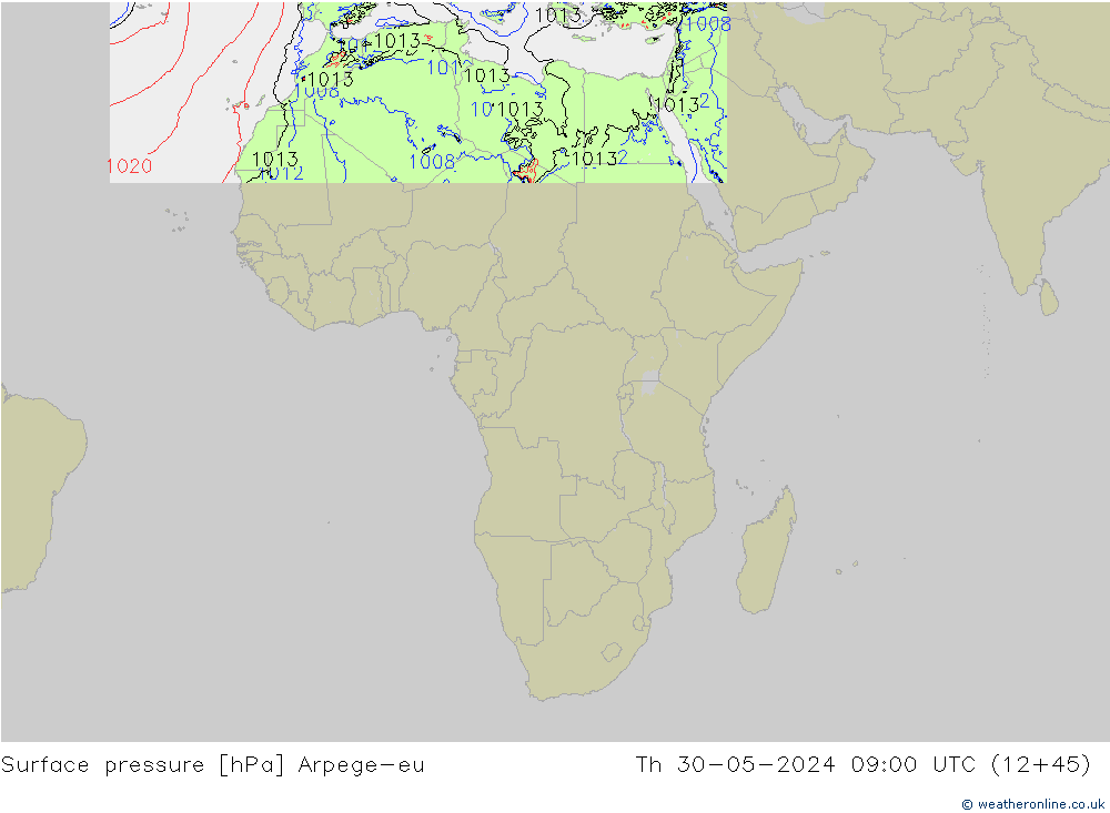 приземное давление Arpege-eu чт 30.05.2024 09 UTC