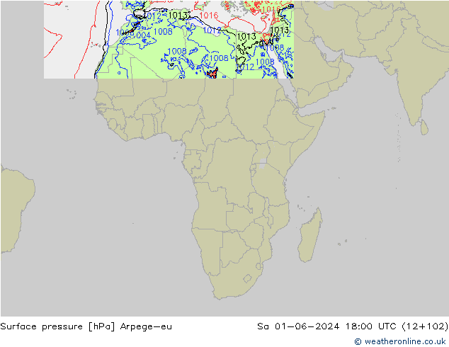 Pressione al suolo Arpege-eu sab 01.06.2024 18 UTC