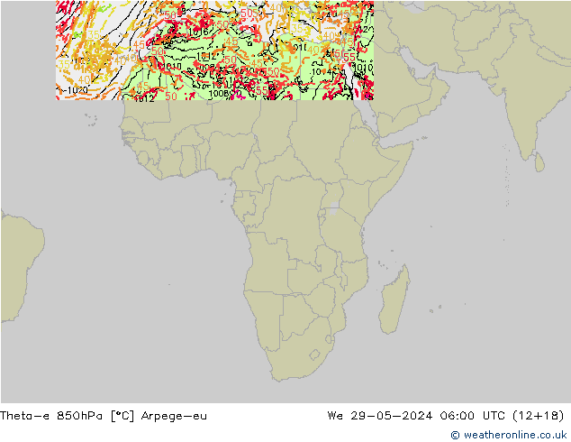 Theta-e 850hPa Arpege-eu  29.05.2024 06 UTC