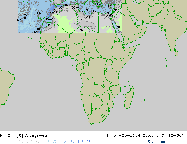 Humedad rel. 2m Arpege-eu vie 31.05.2024 06 UTC