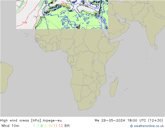 High wind areas Arpege-eu mer 29.05.2024 18 UTC