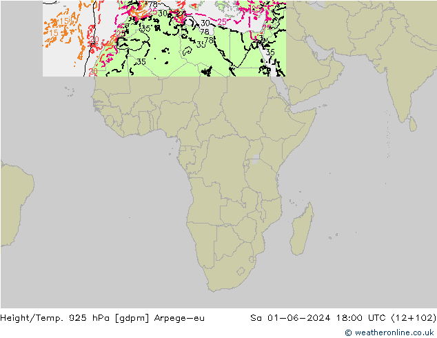 Height/Temp. 925 hPa Arpege-eu Sáb 01.06.2024 18 UTC