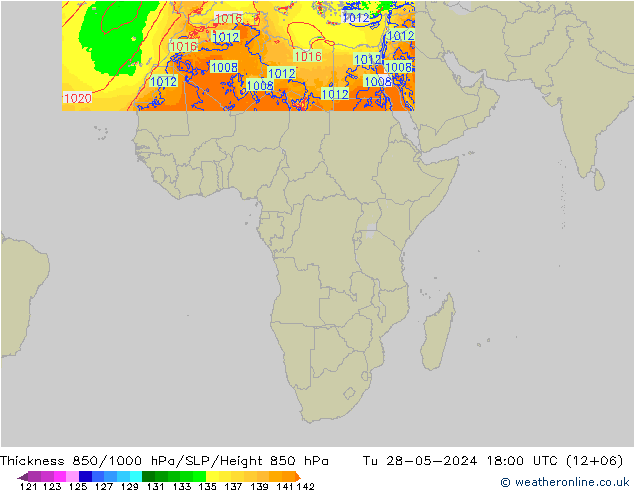 Thck 850-1000 hPa Arpege-eu mar 28.05.2024 18 UTC