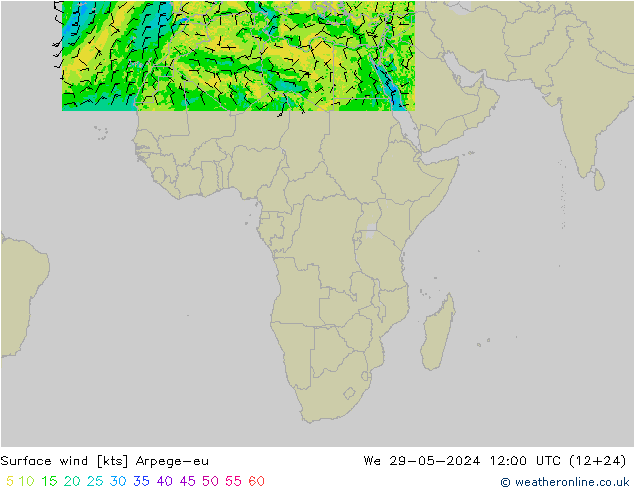 Vento 10 m Arpege-eu mer 29.05.2024 12 UTC