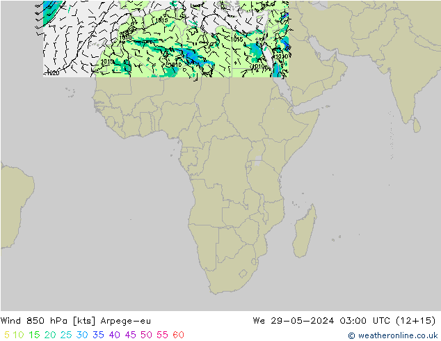 Rüzgar 850 hPa Arpege-eu Çar 29.05.2024 03 UTC