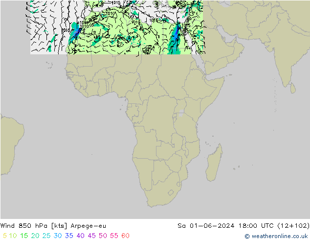 wiatr 850 hPa Arpege-eu so. 01.06.2024 18 UTC