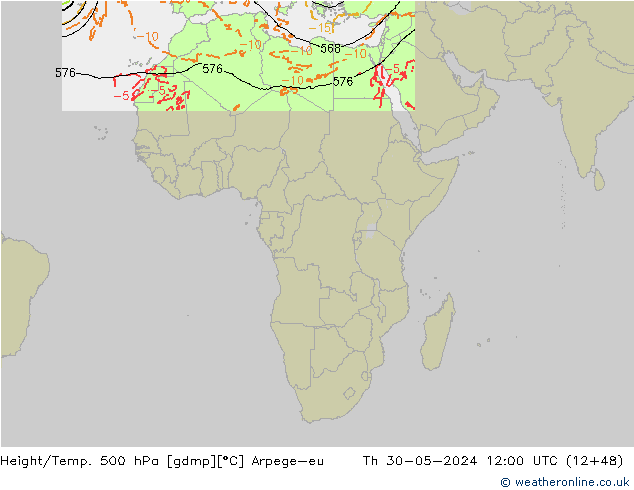 Height/Temp. 500 hPa Arpege-eu Th 30.05.2024 12 UTC