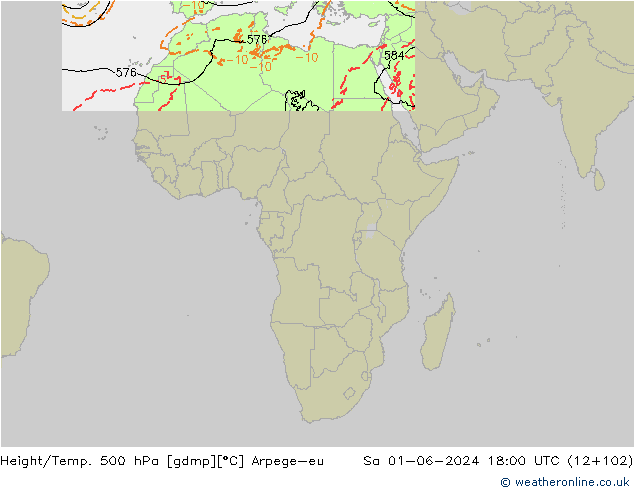 Yükseklik/Sıc. 500 hPa Arpege-eu Cts 01.06.2024 18 UTC
