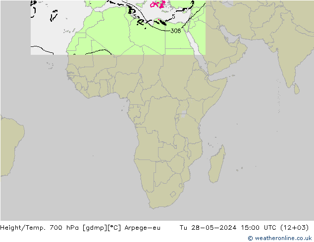 Height/Temp. 700 гПа Arpege-eu вт 28.05.2024 15 UTC