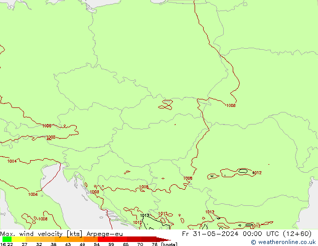 Max. wind snelheid Arpege-eu vr 31.05.2024 00 UTC