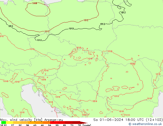 Max. wind velocity Arpege-eu So 01.06.2024 18 UTC