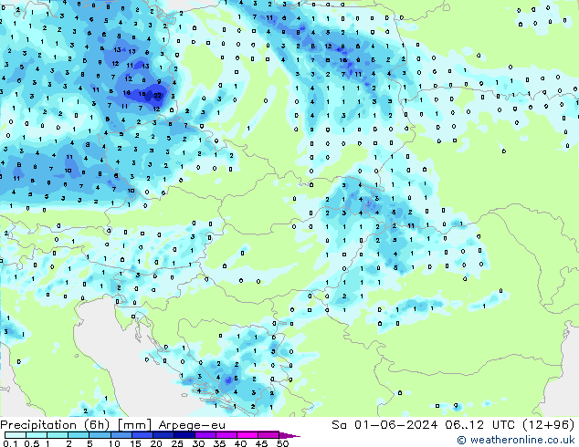 Précipitation (6h) Arpege-eu sam 01.06.2024 12 UTC