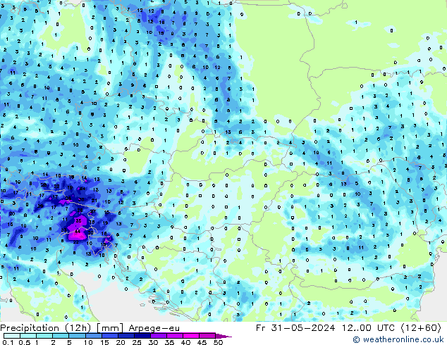 Totale neerslag (12h) Arpege-eu vr 31.05.2024 00 UTC