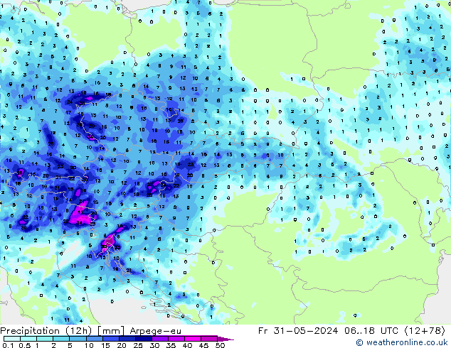 Precipitation (12h) Arpege-eu Fr 31.05.2024 18 UTC